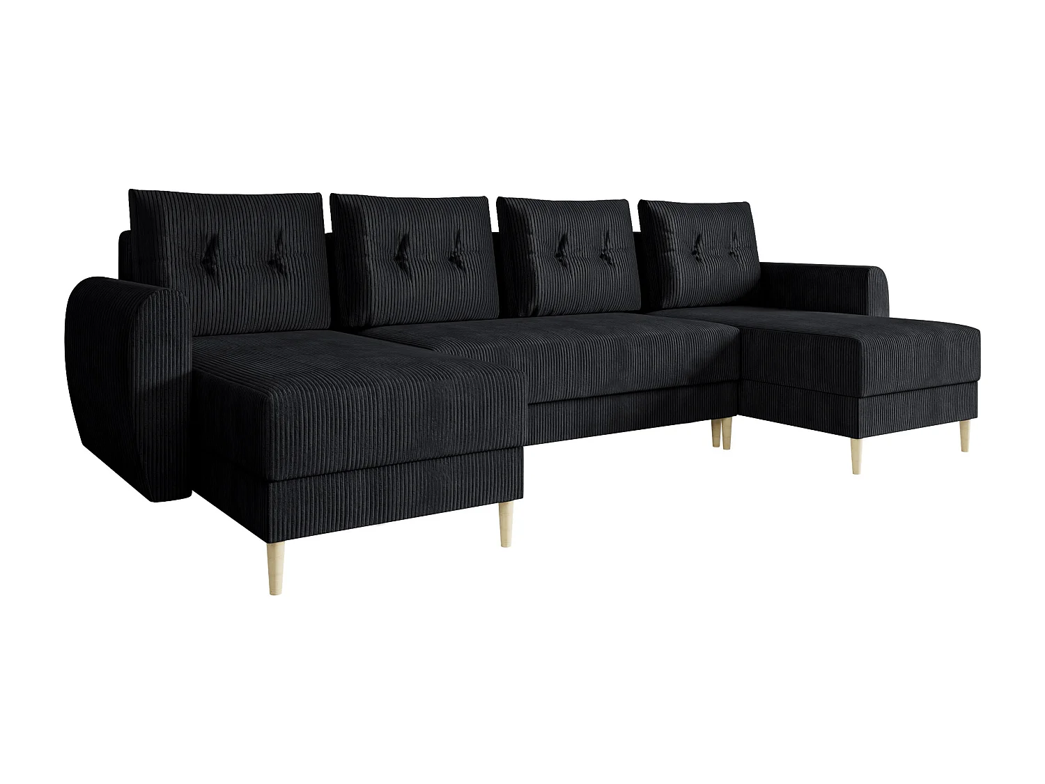 Canapé d'angle Memphis 140, Noir, Fonction de couchage, Boîte de literie, 307x139x95cm