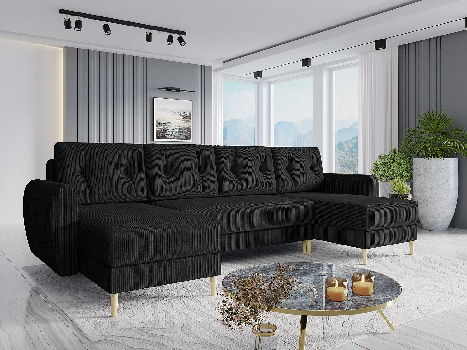 Sofá de canto Memphis 140, Preto, Funcionalidade de dormir, 31x14x10cm