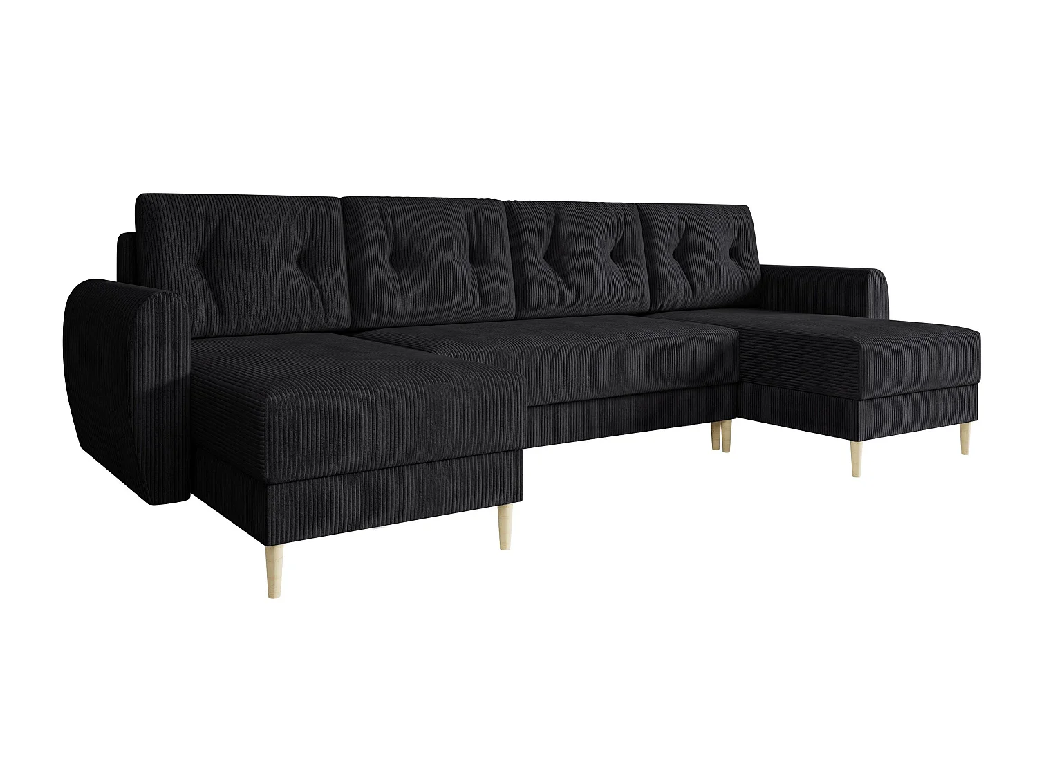 Sofá rinconero Memphis 140, Negro, Función de descanso, Almacenaje