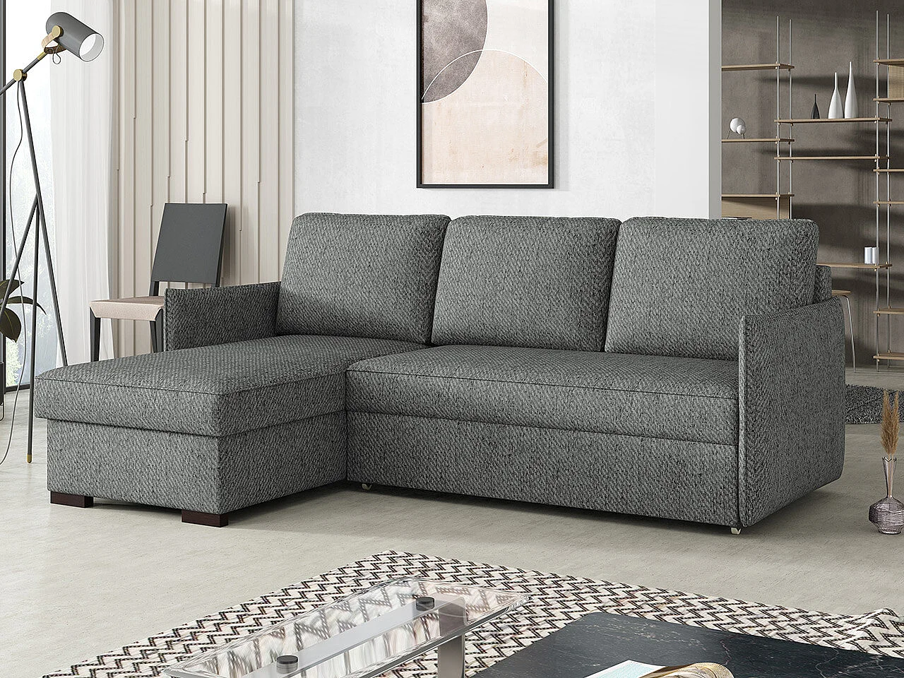 Canapé d'angle Columbus 208, Gris, Disponible, 220x160x90cm