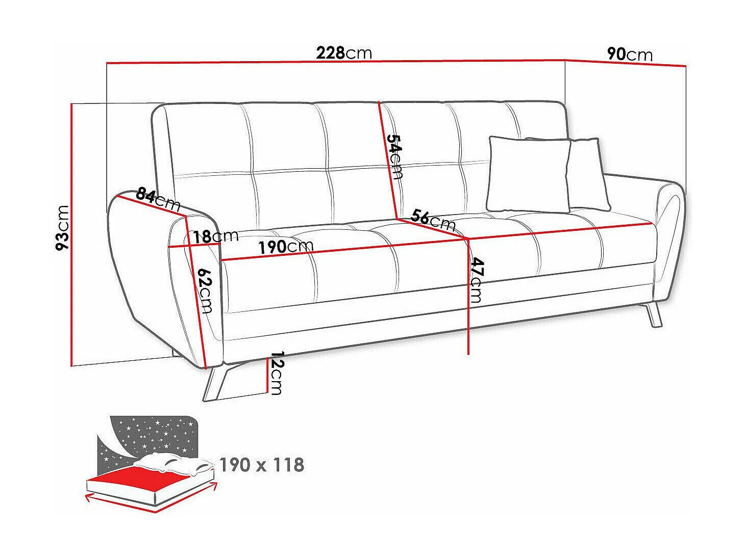 Sofá cama Columbus 156, Cama com arrumação, 9x23x9cm
