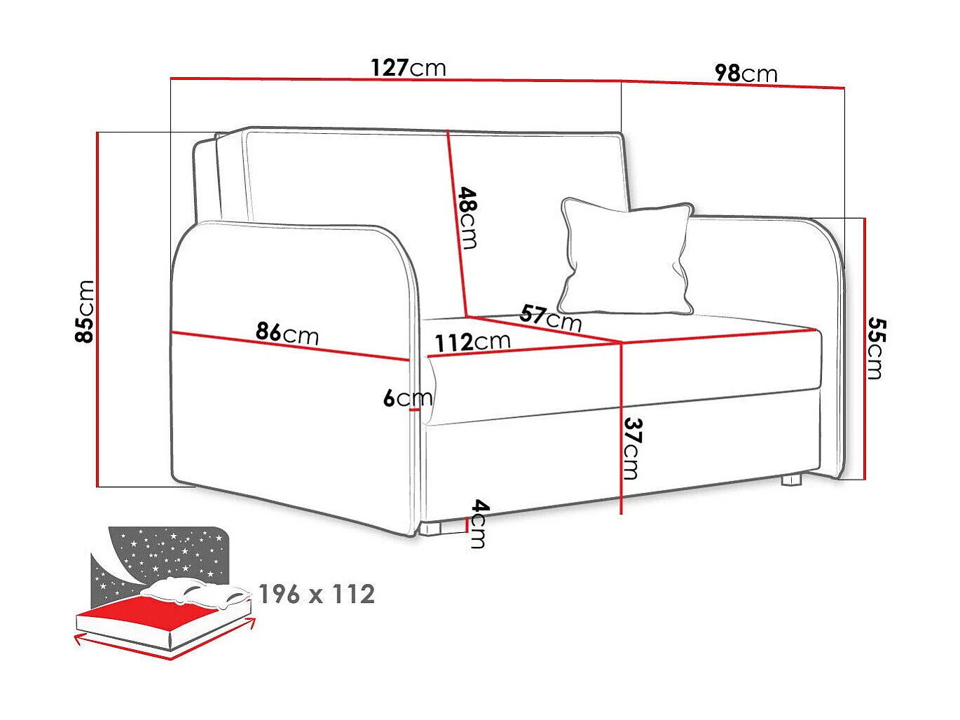 Sofá-cama Columbus 124, Almacenaje, 85x127x98cm, Muebles ya montados
