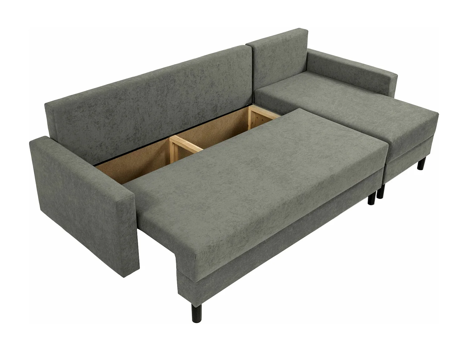 Canapé d'angle Delaware 100, Noir, Fonction de couchage, Boîte de literie, 238x123x77cm