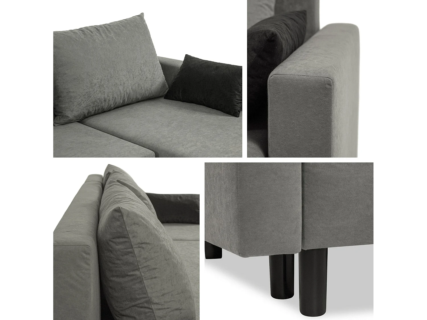 Canapé d'angle Delaware 100, Noir, Fonction de couchage, Boîte de literie, 238x123x77cm