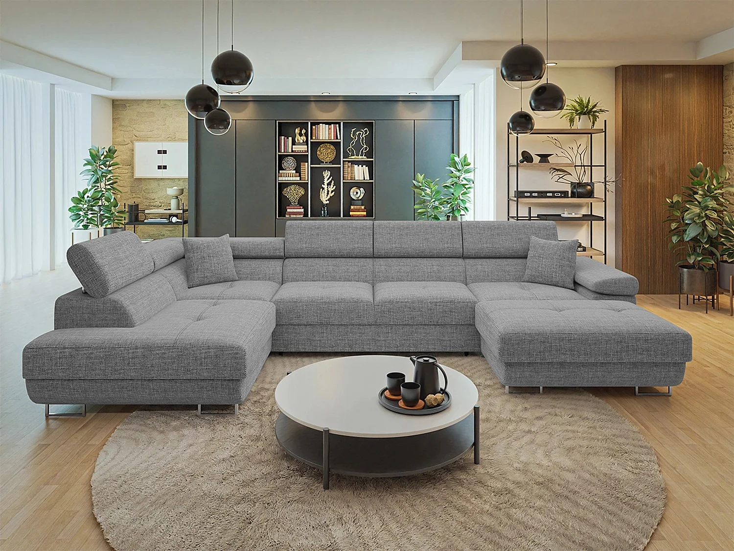 Canapé d'angle Comfivo Vinetum III, Gris clair, Disponible, 346x203x70cm