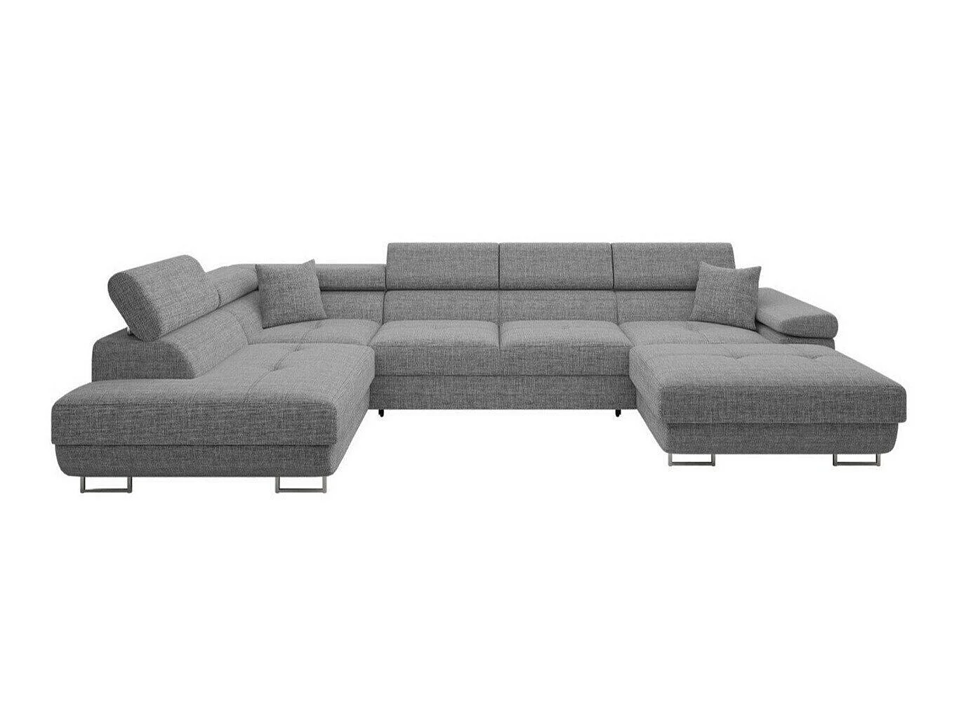 Canapé d'angle convertible 3 places en tissu gris 346x203x70 cm