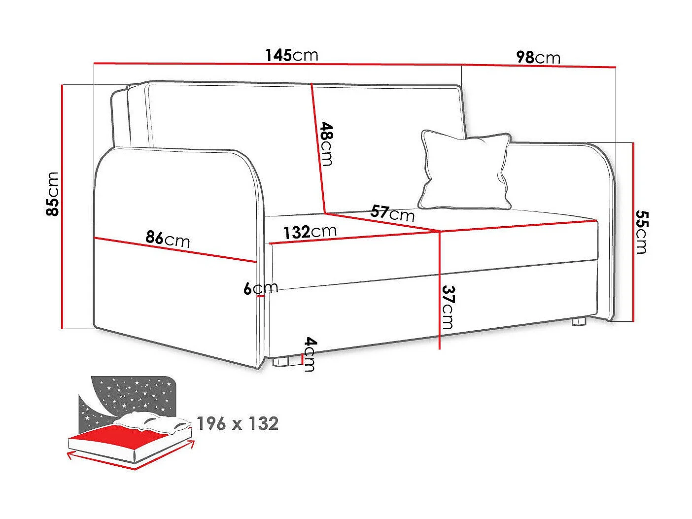 Sofá-cama Columbus 123, Almacenaje, 85x145x98cm, Muebles ya montados
