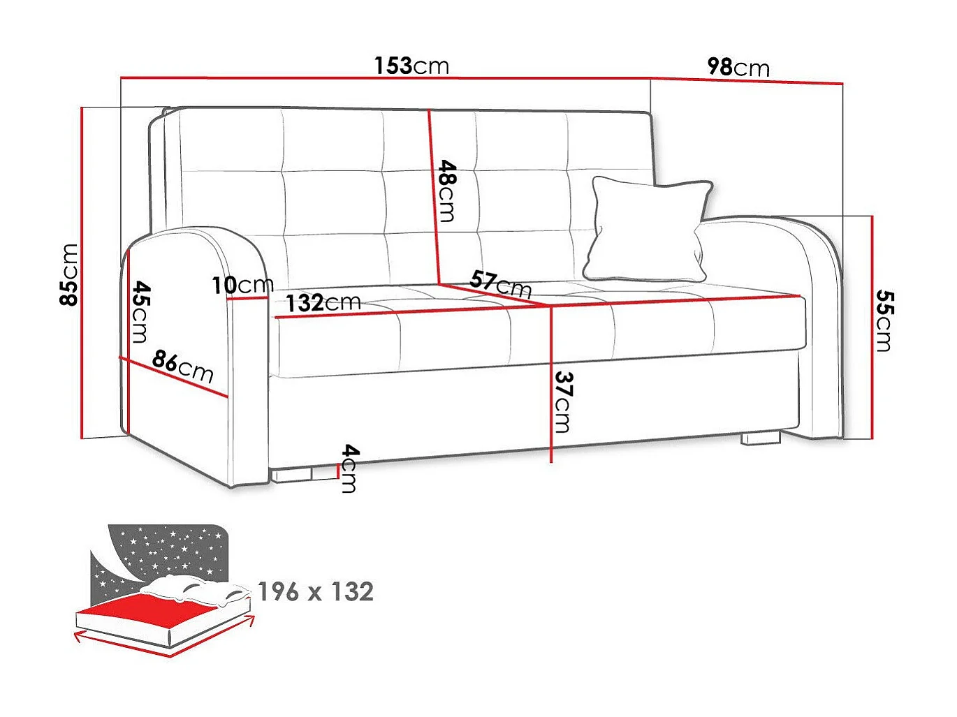 Canapé convertible Columbus 116, Boîte de literie, 85x153x98cm, Mobilier déjà assemblé
