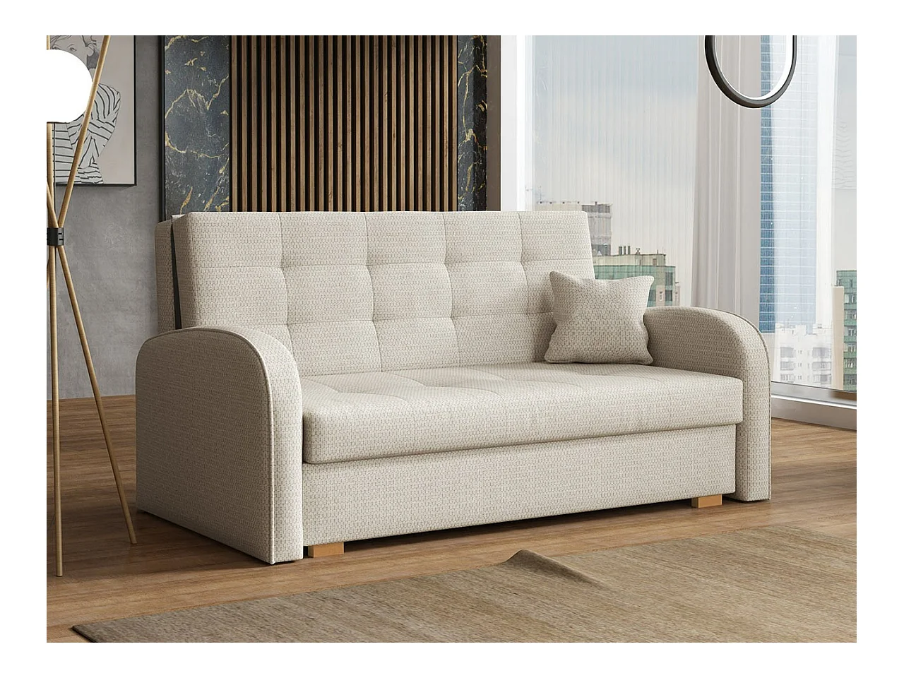 Canapé convertible Columbus 116, Boîte de literie, 85x153x98cm, Mobilier déjà assemblé