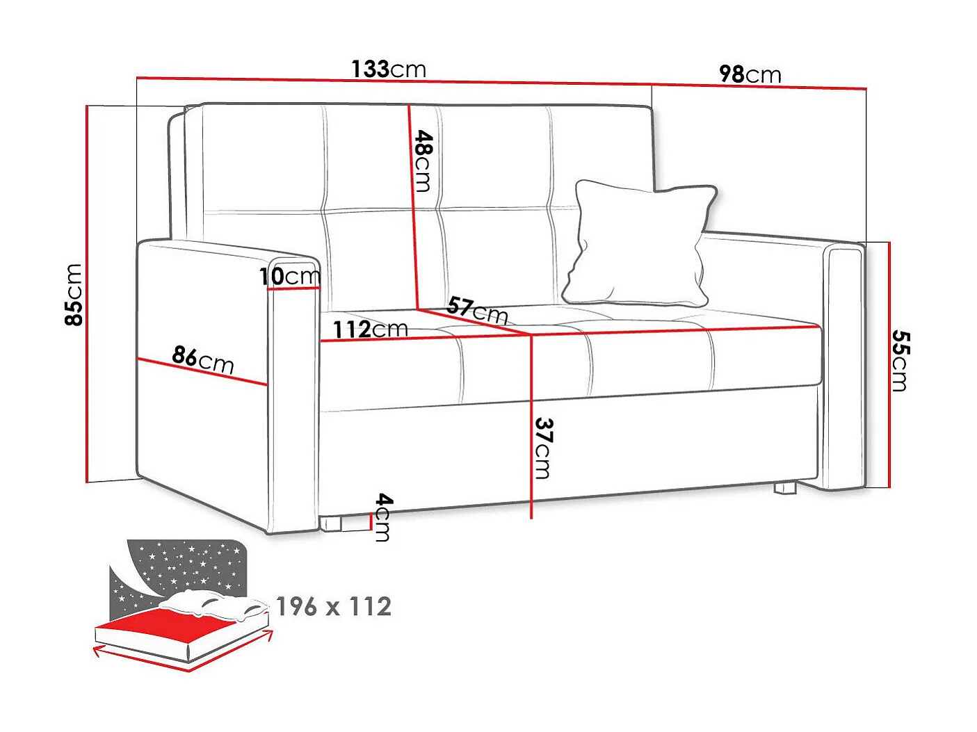 Canapé convertible Columbus 105, Disponible, 85x133x98cm, Mobilier déjà assemblé