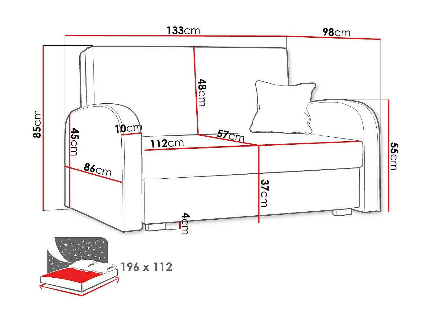 Sofá-cama Columbus 162, Almacenaje, 85x133x98cm, Muebles ya montados