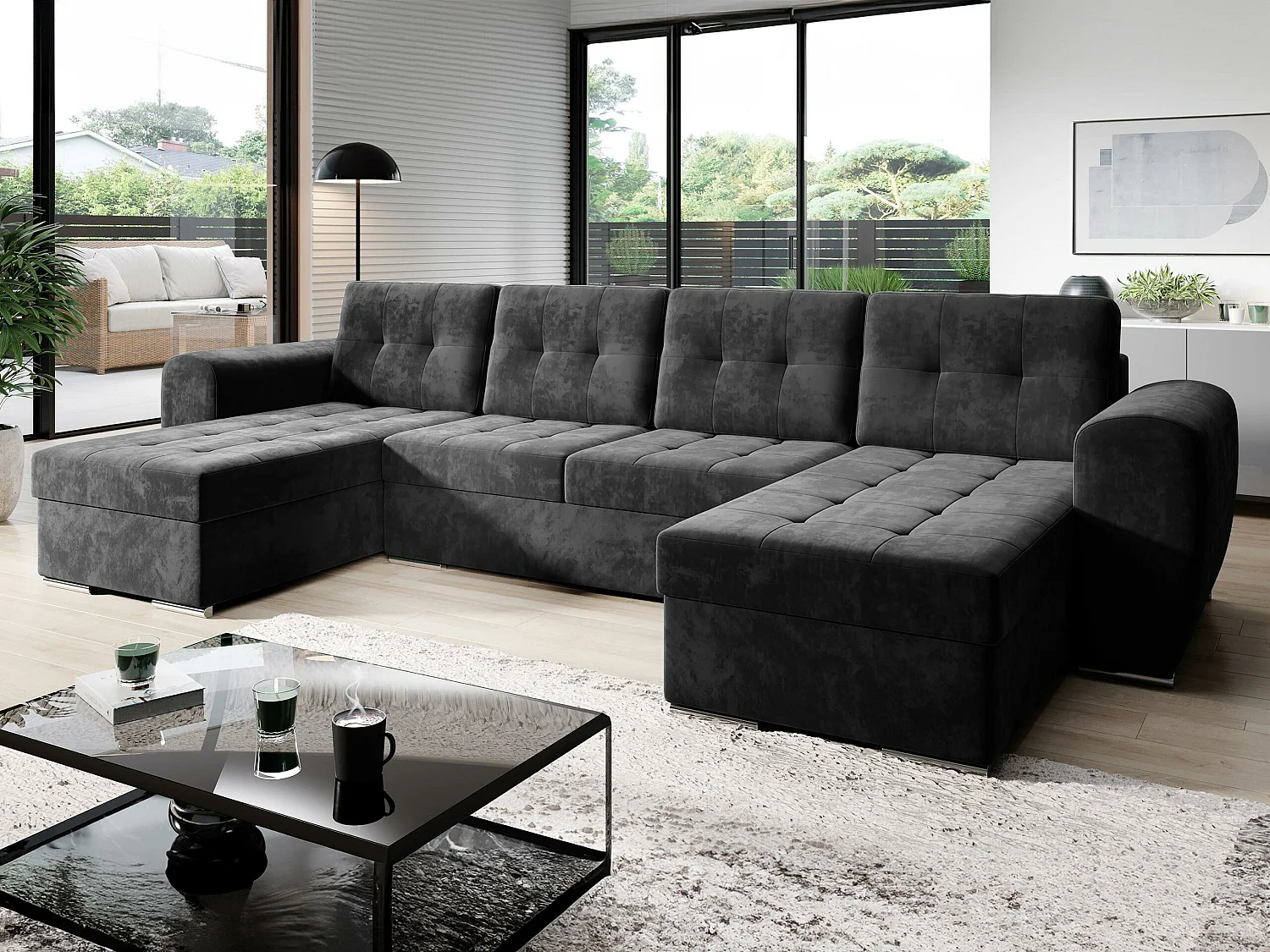 Canapé d'angle Arvada 117, Noir, Disponible, 326x157x86cm