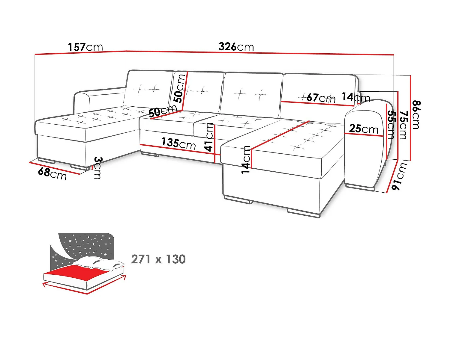 Canapé d'angle Arvada 117, Noir, Disponible, 326x157x86cm