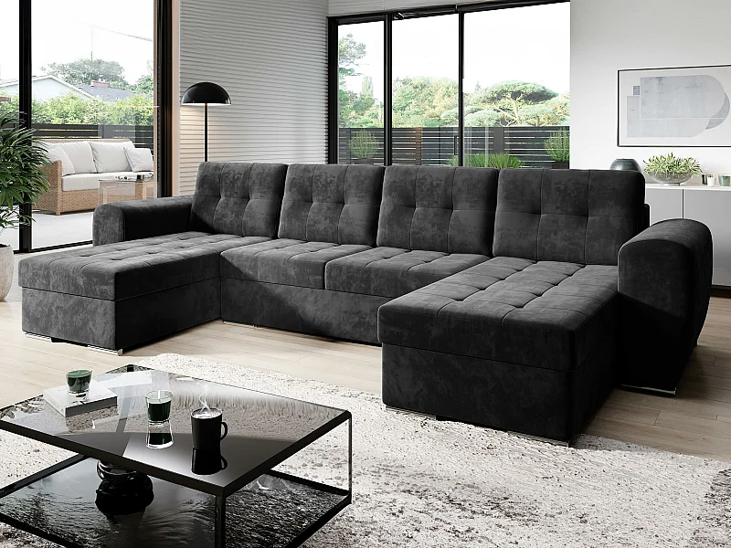 Canapé d'angle Arvada 117, Noir, Disponible, 326x157x86cm