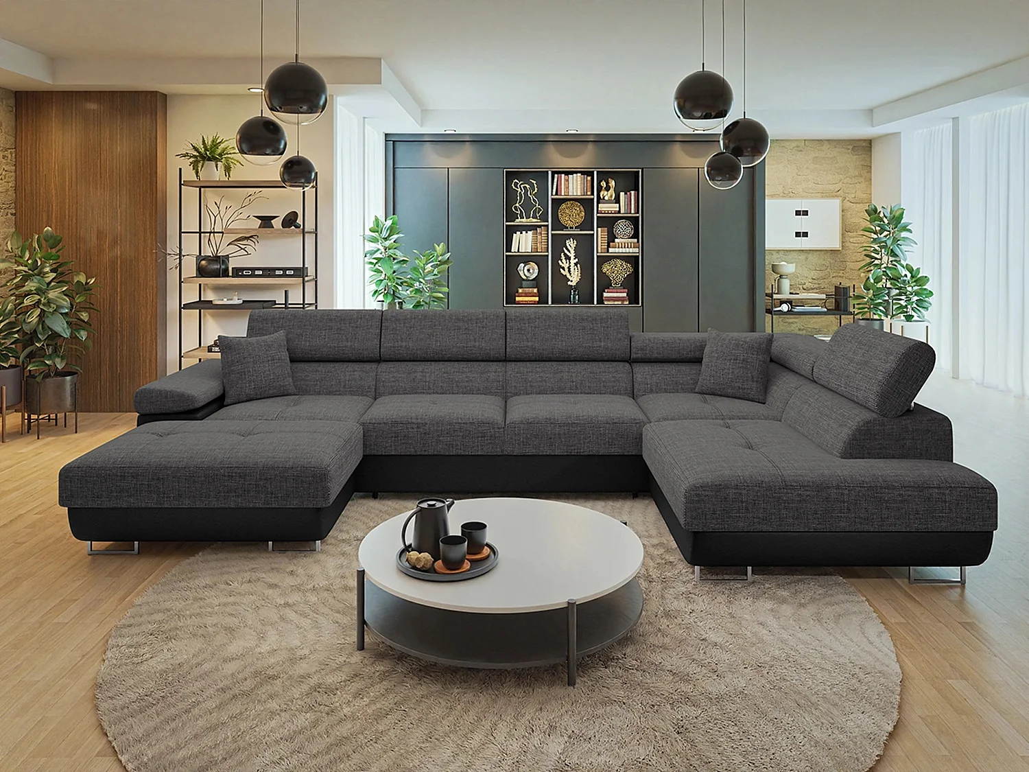 Canapé d'angle Comfivo Vinetum III, Gris, Disponible, 346x203x70cm