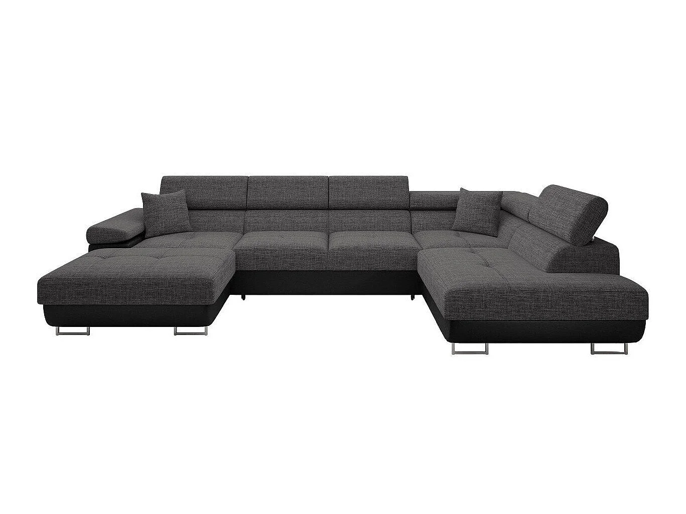 Canapé d'angle convertible 3 places en tissu gris 346x203x70 cm