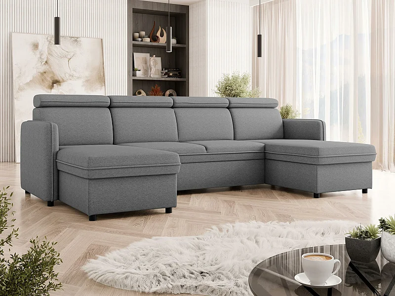 Sofá rinconero Temple 130, Gris, Función de descanso, Almacenaje, 284x166x84cm