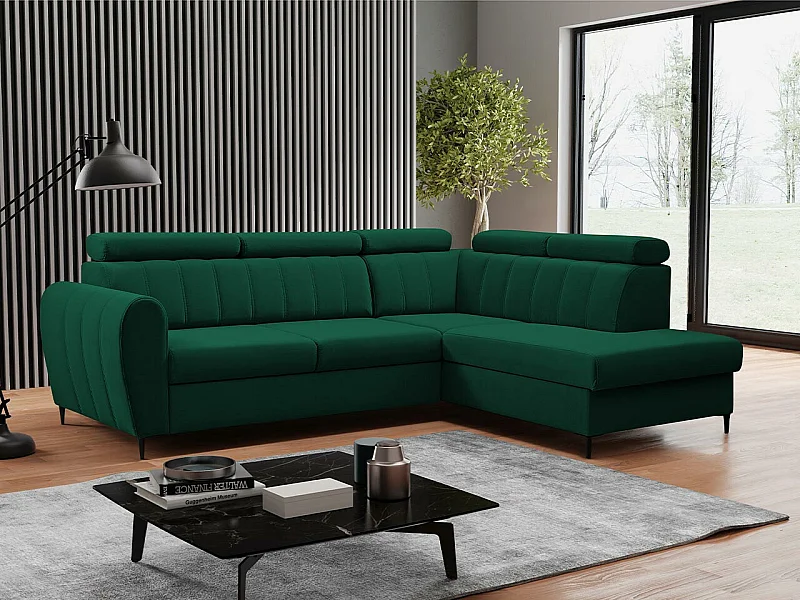 Sofá rinconero Temple 125, Verde, Función de descanso, Almacenaje, 264x200x90cm