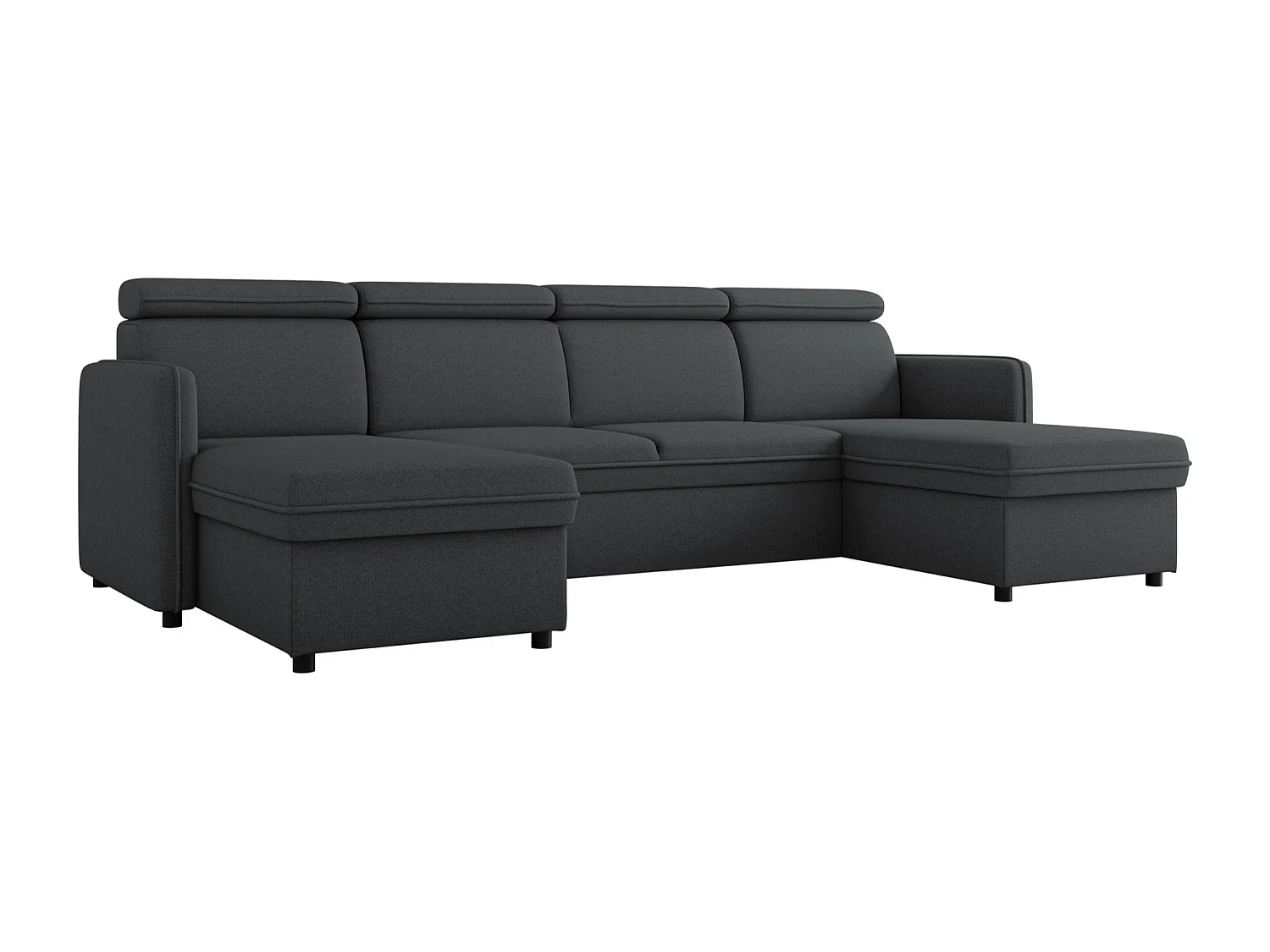 Sofá rinconero Temple 130, Negro, Función de descanso, Almacenaje, 284x166x84cm