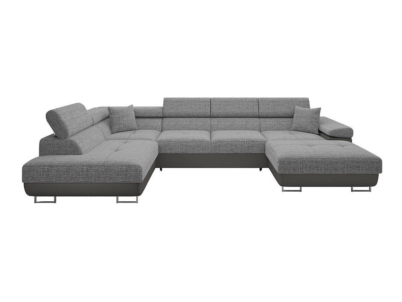 Canapé d'angle convertible 3 places en tissu gris 346x203x70 cm