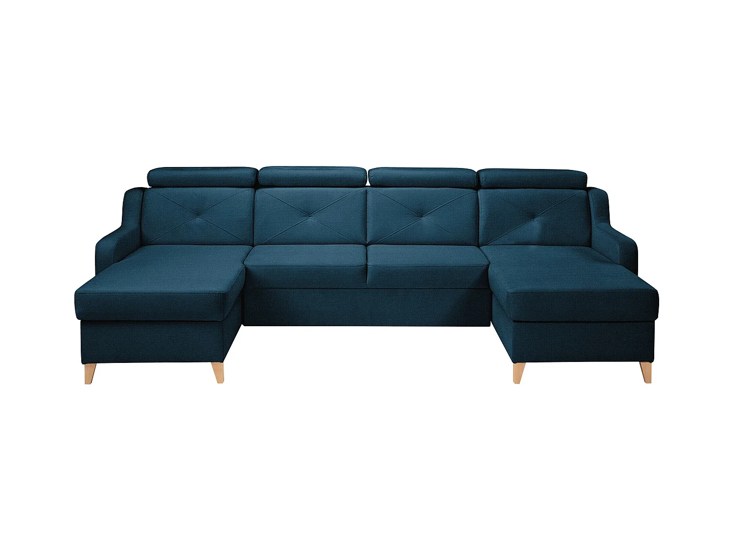 Canapé d'angle Temple 129, Bleu, Fonction de couchage, Boîte de literie, 286x165x82cm