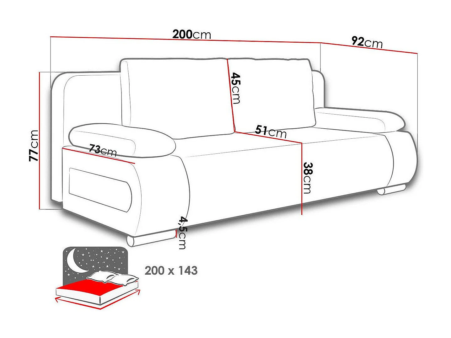 Canapé convertible Comfivo 144, Disponible, 77x200x92cm