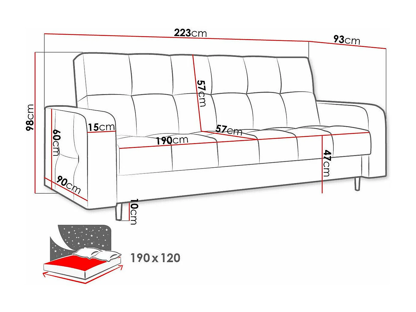 Canapé convertible Edinburg 106, Disponible, 98x223x93cm