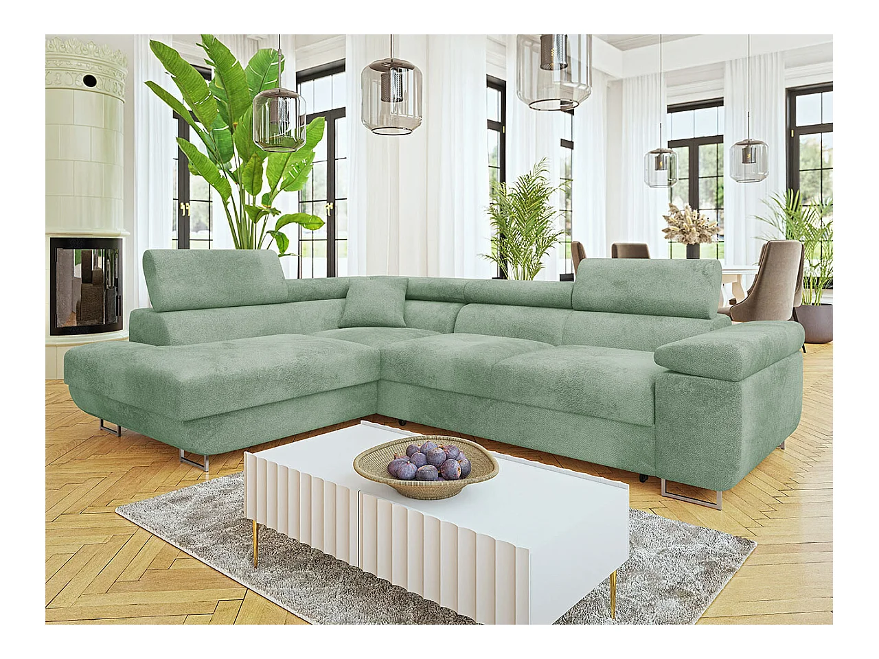 Divano angolare Comfivo Eliferu 101, Verde, Con, 274x203x70cm