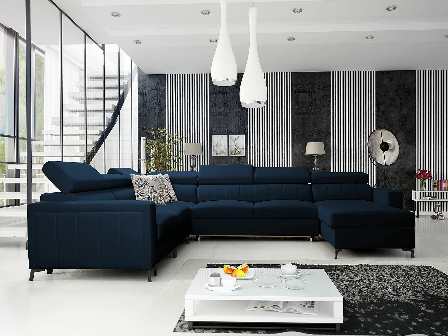 Canapé d'angle Sarasota 157, Bleu, Disponible, 351x274x83cm