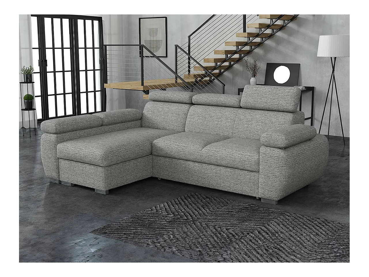 Divano angolare Columbus 132, Grigio, Con, 255x170x85cm