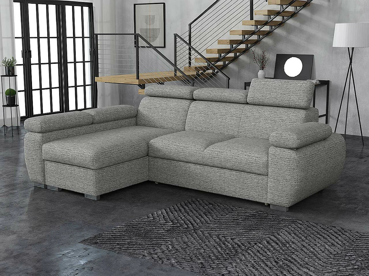 Sofá rinconero Columbus 132, Gris, Función de descanso, Almacenaje, 255x170x85cm