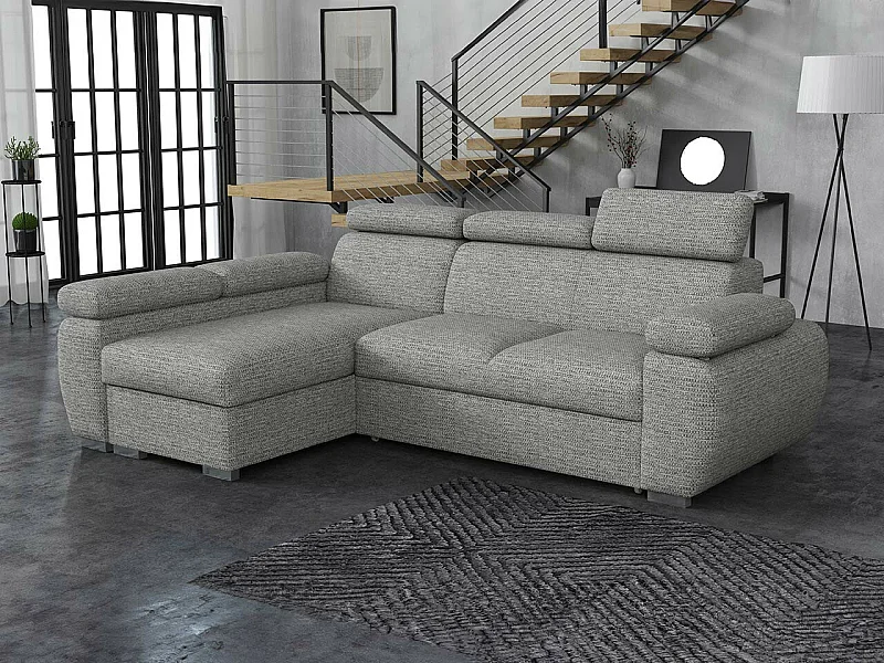 Sofá rinconero Columbus 132, Gris, Función de descanso, Almacenaje, 255x170x85cm