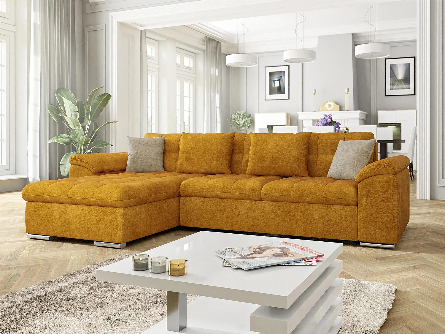 Canapé d'angle Comfivo Mica, Jaune, Disponible, 280x160x76cm