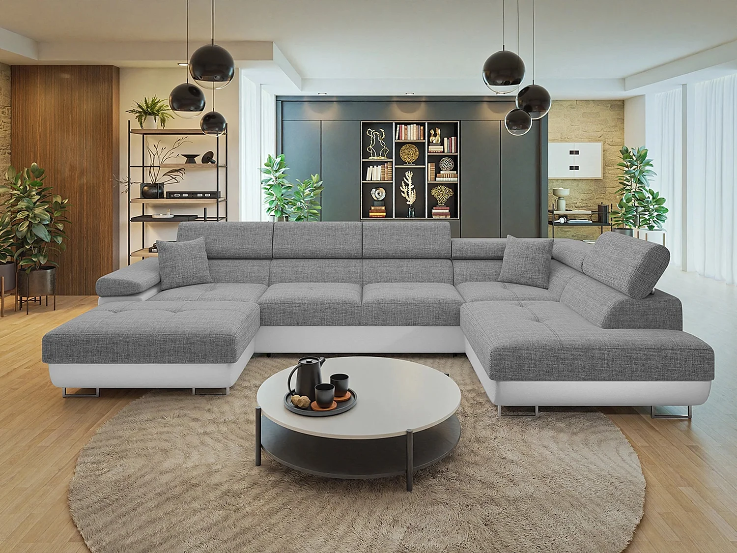 Canapé d'angle Comfivo Vinetum III, Gris, Disponible, 346x203x70cm