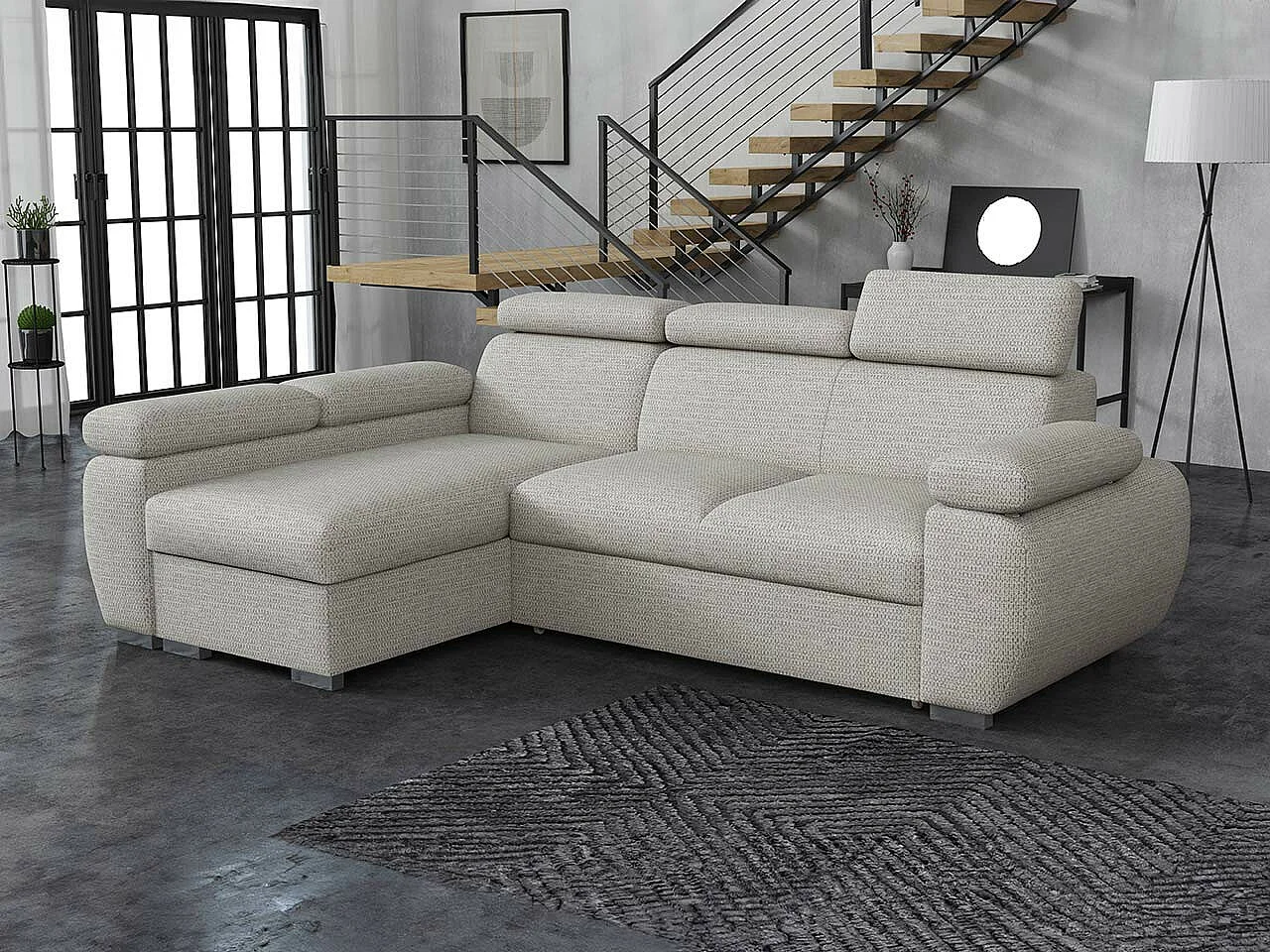 Sofá rinconero Columbus 132, Gris, Función de descanso, Almacenaje, 255x170x85cm