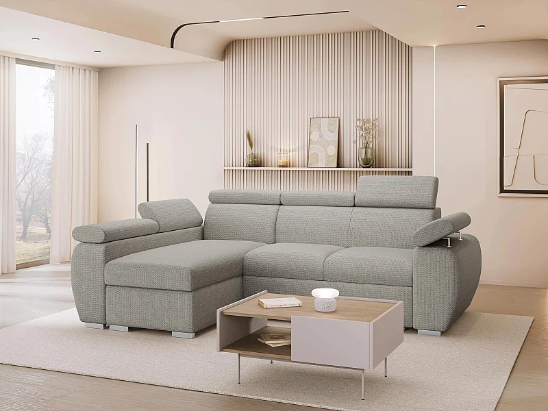 Canapé d'angle Columbus 132, Gris, Disponible, 255x170x85cm