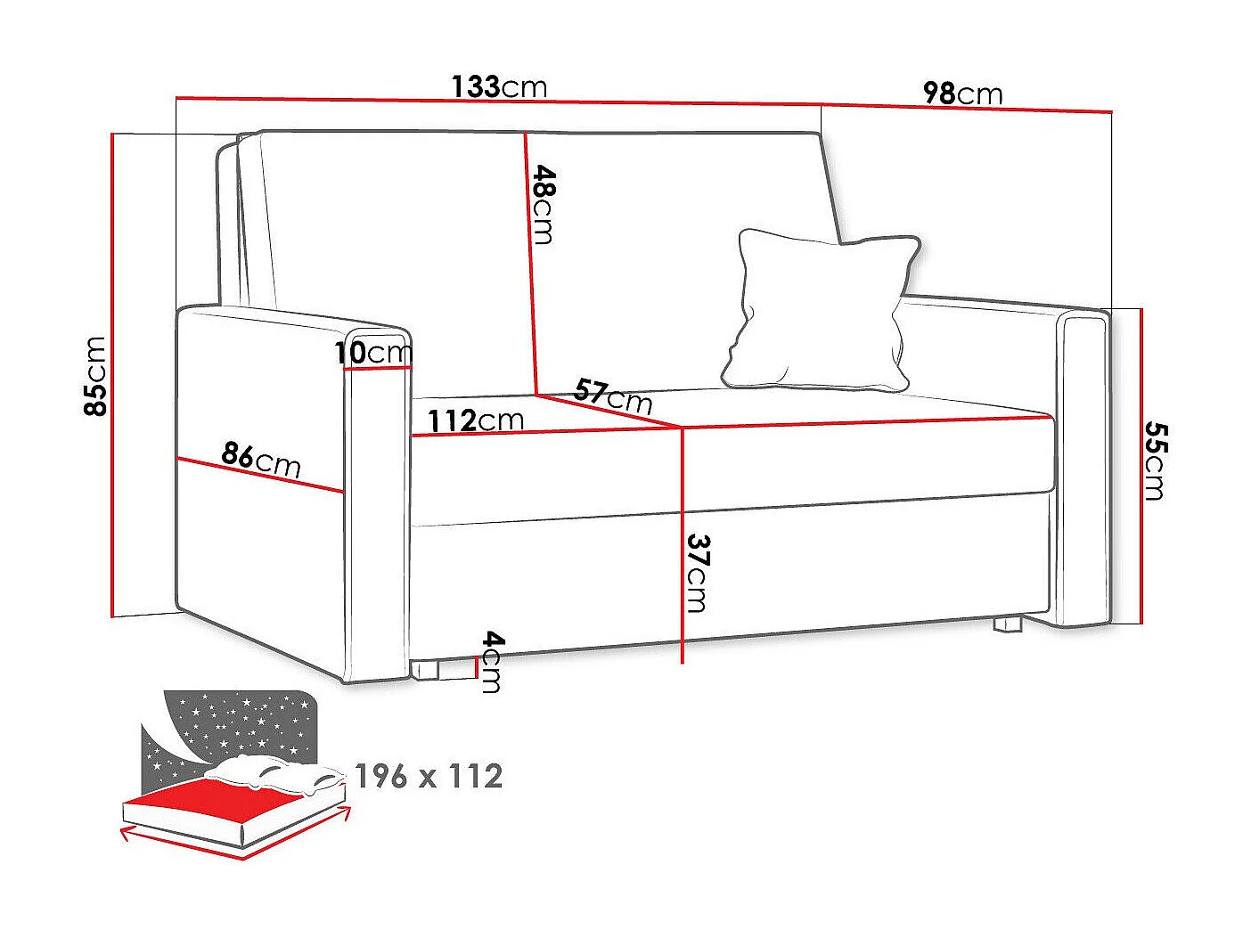 Sofá-cama Columbus 189, Almacenaje, 85x133x98cm, Muebles ya montados