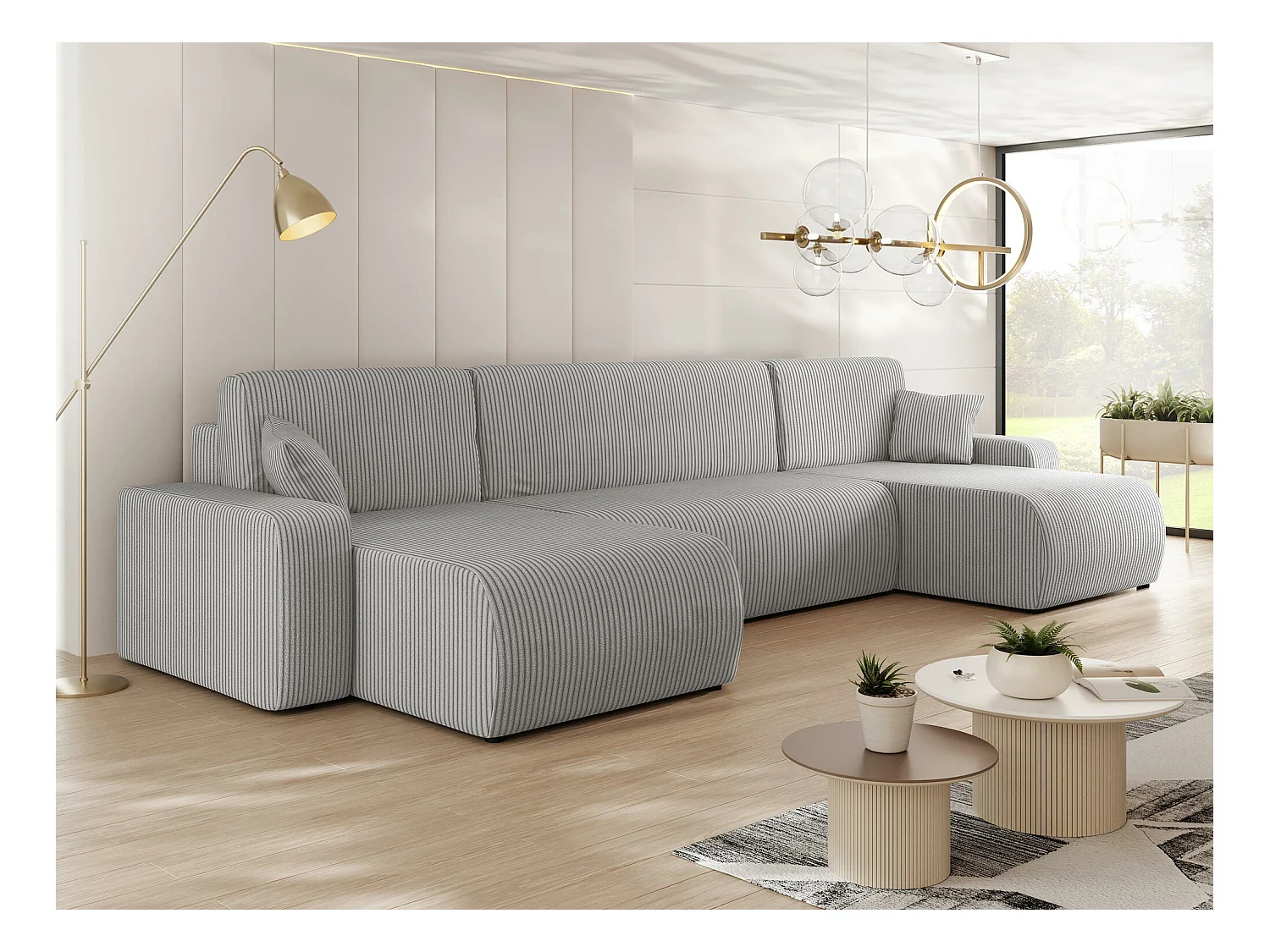 Canapé d'angle Shelton 103, Gris, Fonction de couchage, Boîte de literie, 312x145x82cm