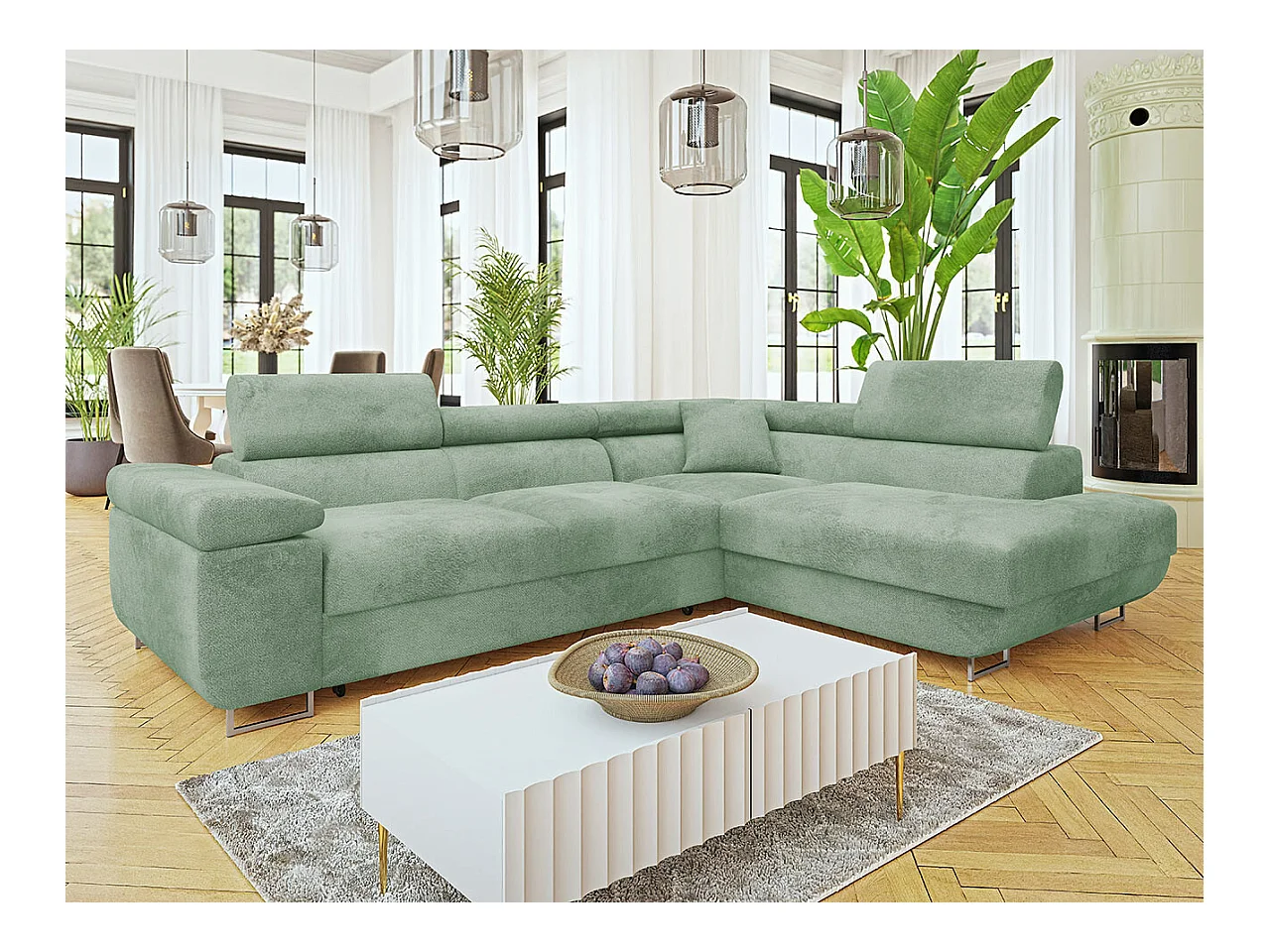 Divano angolare Comfivo Eliferu 101, Verde, Con, 274x203x70cm