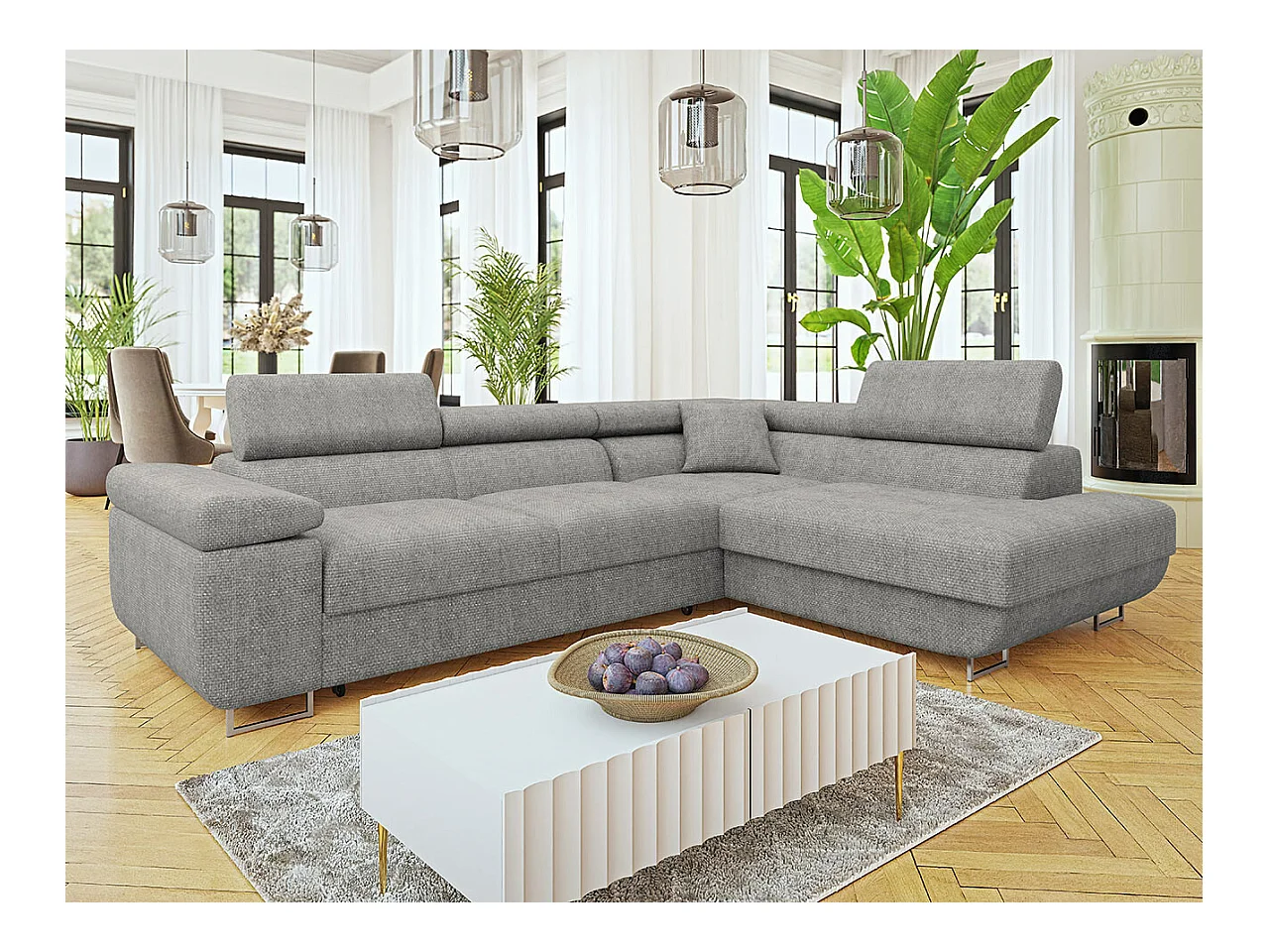 Divano angolare Comfivo Eliferu 101, Grigio, Con, 274x203x70cm