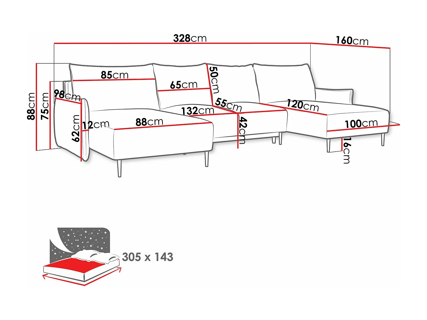 Sofá de canto Columbus 223, Castanho claro, Funcionalidade de dormir