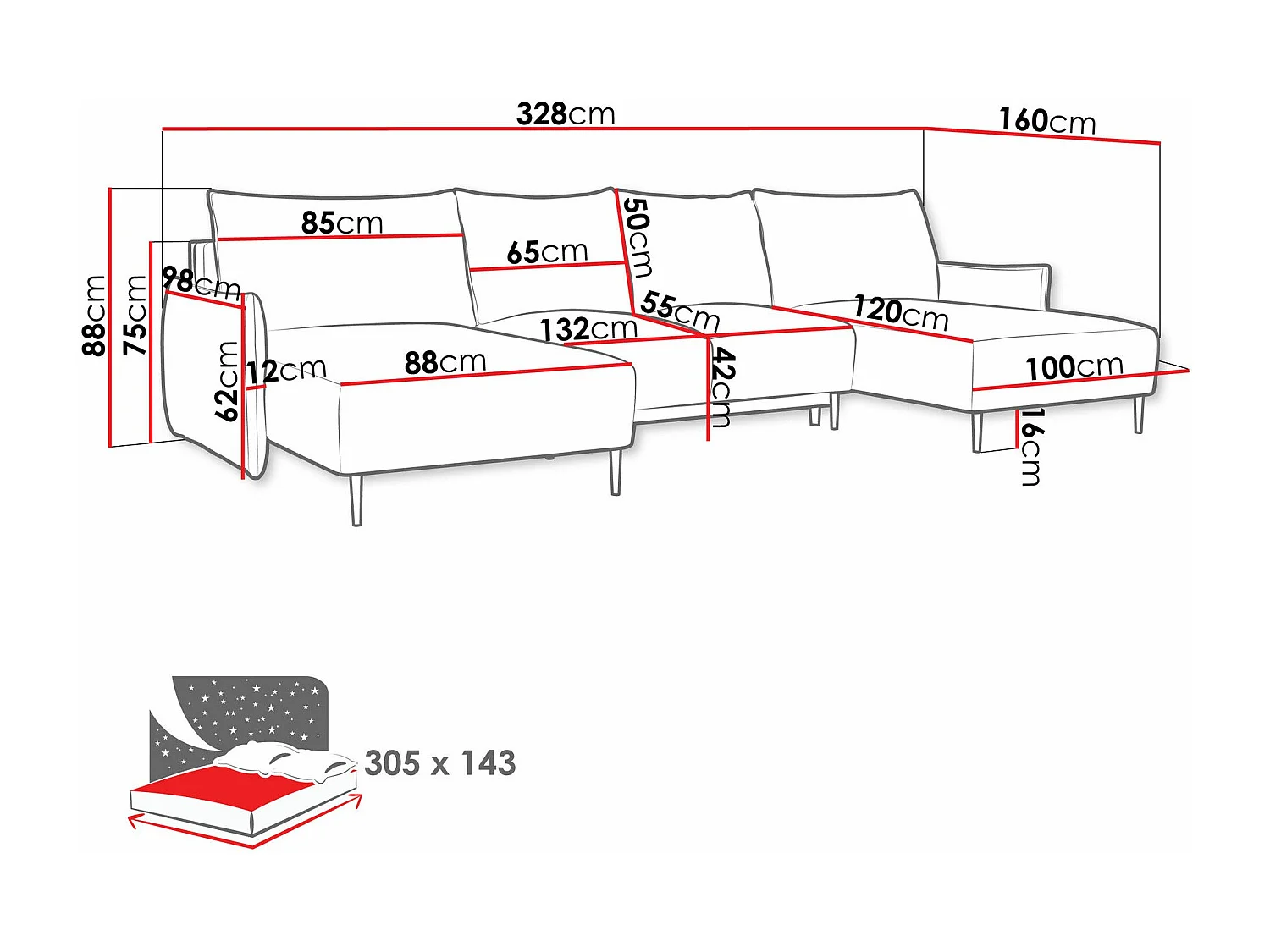 Canapé d'angle Columbus 223, Jaune, Disponible, 328x160x88cm