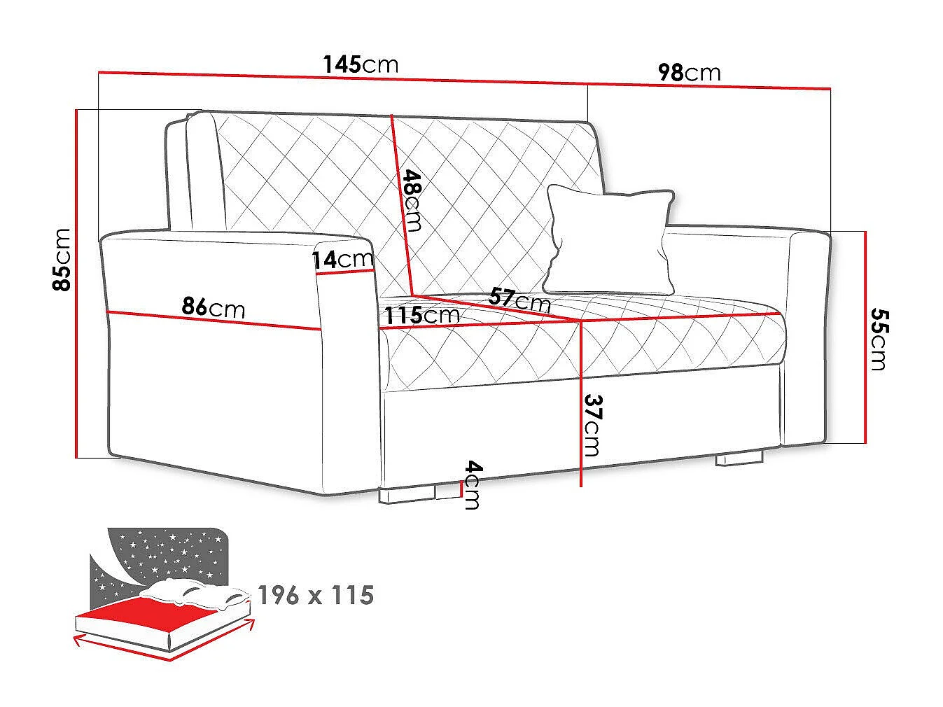Sofá cama Clarona II, Almacenaje, Muebles ya montados, 9x15x10cm