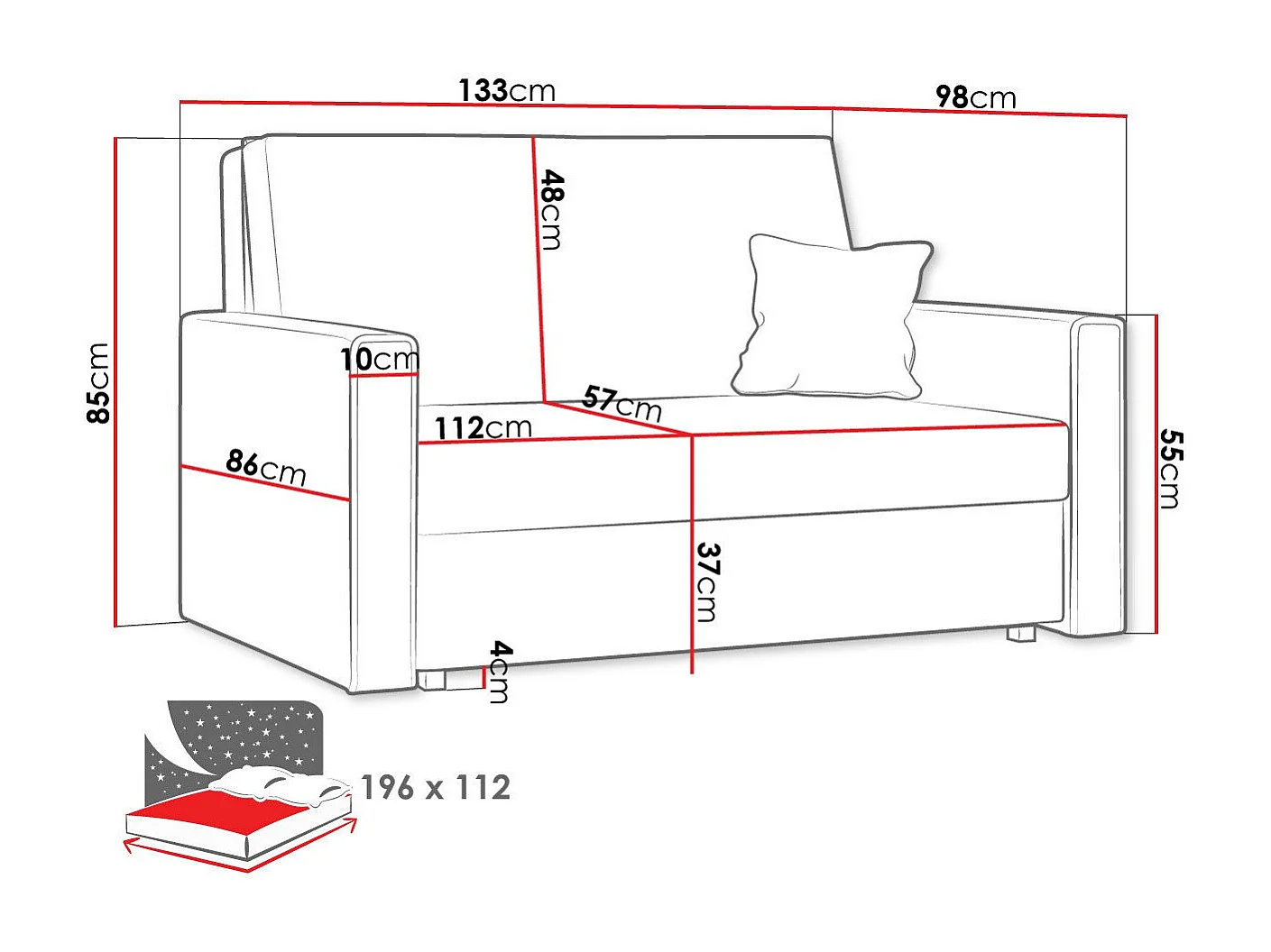 Divano letto Columbus 189, Con, 85x133x98cm, Mobile già assemblato