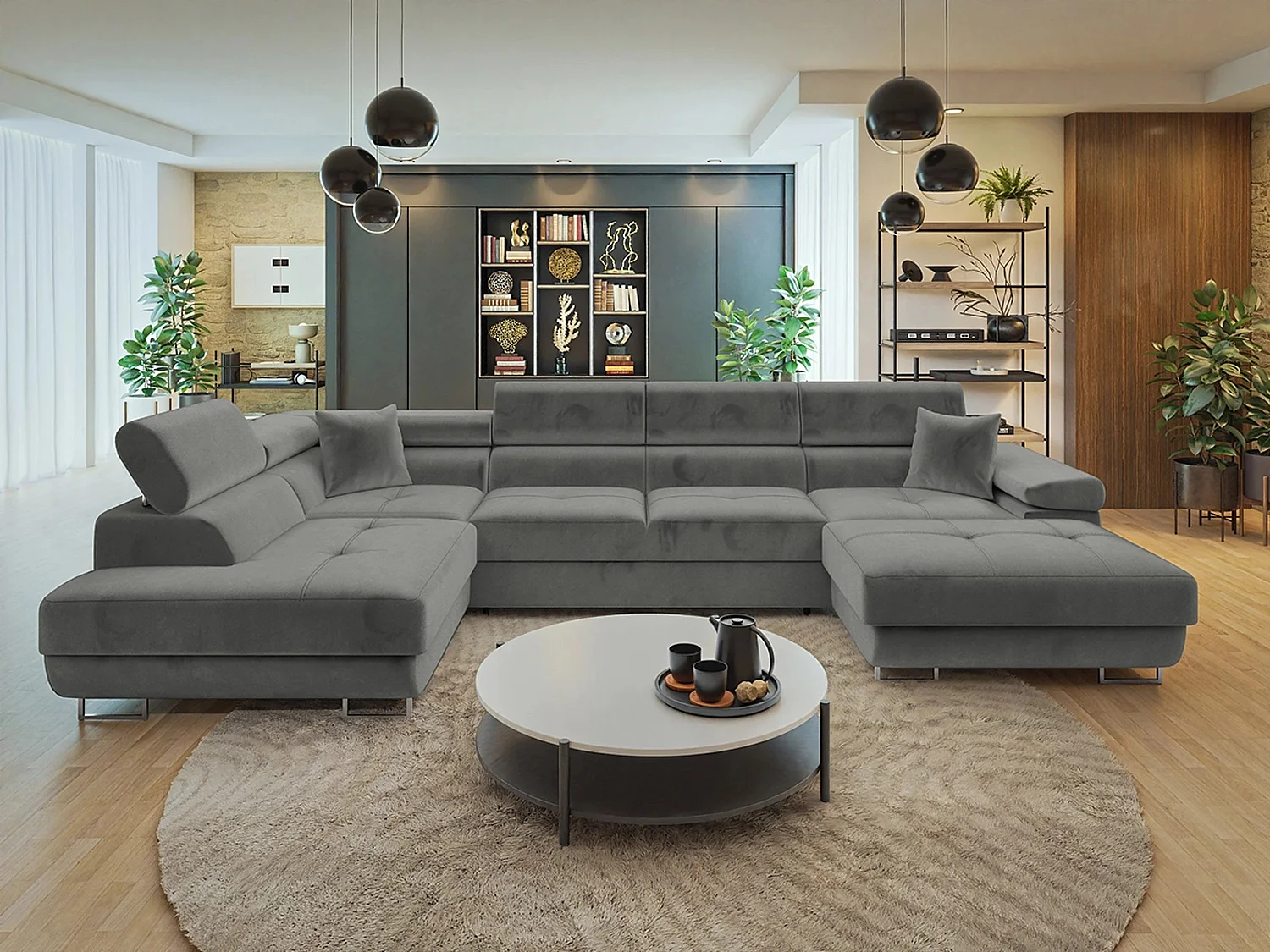 Canapé d'angle Comfivo Vinetum III, Gris foncé, Disponible, 346x203x70cm