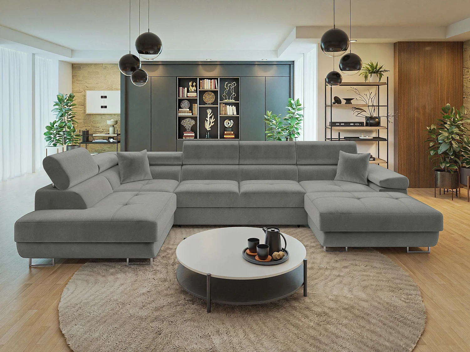 Canapé d'angle Comfivo Vinetum III, Gris foncé, Disponible, 346x203x70cm