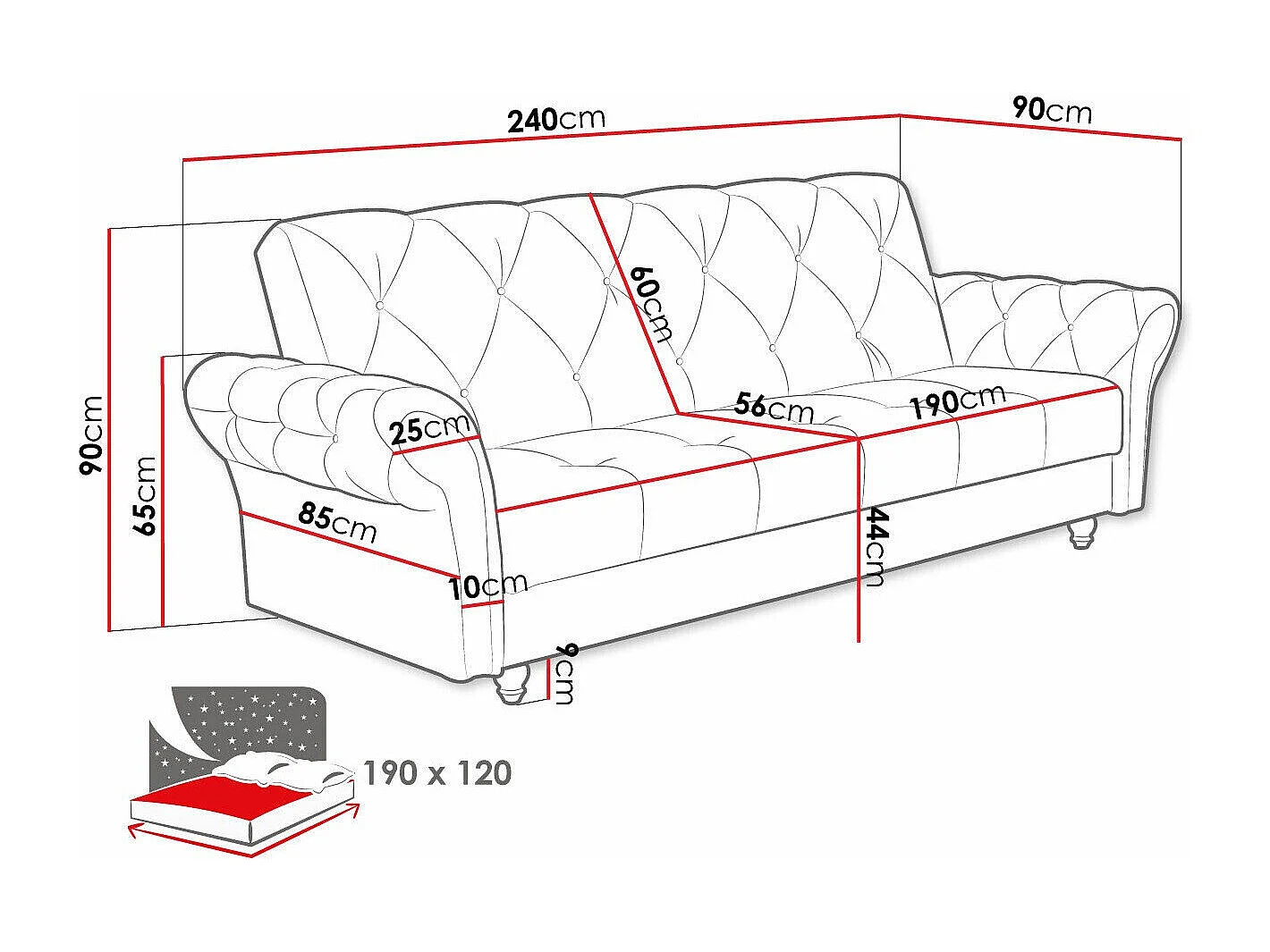 Sofá-cama Columbus 209, Almacenaje, 90x240x90cm