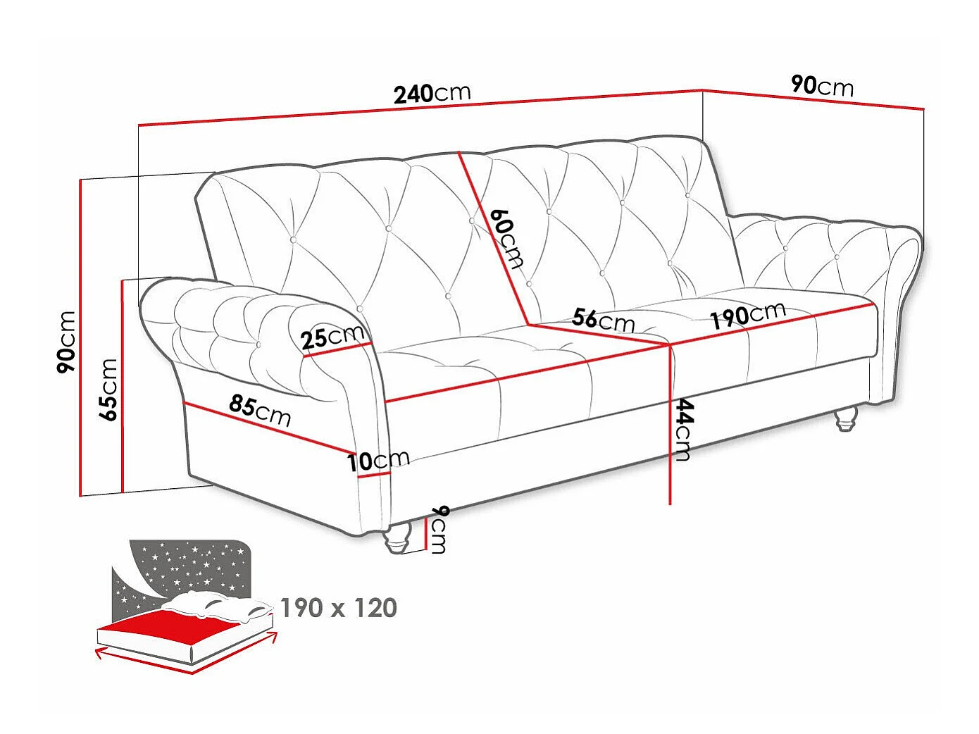 Canapé convertible 2 places en tissu marron COLUMBUS