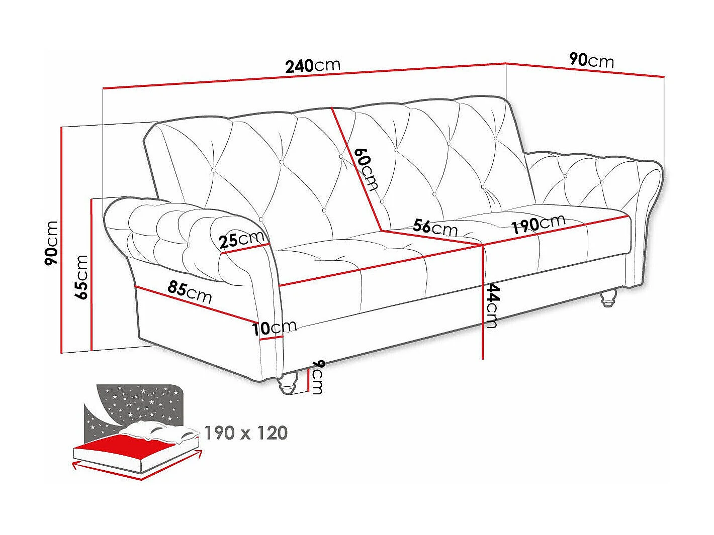 Sofá-cama Columbus 209, Almacenaje, 90x240x90cm