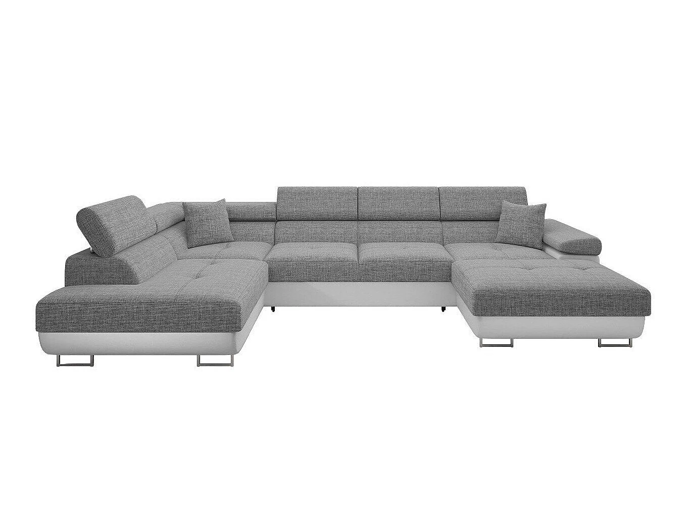 Canapé d'angle convertible 3 places en tissu gris 346x203x70 cm